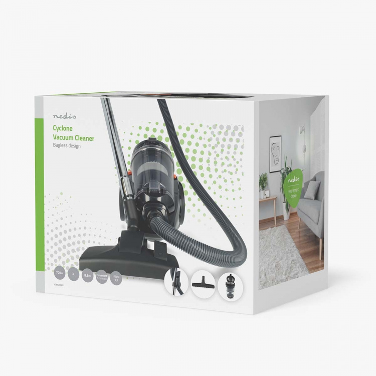 Nedis Dammsugare utan påse | Påslös | 700 W | Dammkapacitet: 3.0 l | Kombi Borste | aktionsradie: 8.50 m | HEPA luftfilter | Antracit / Orange / Svart