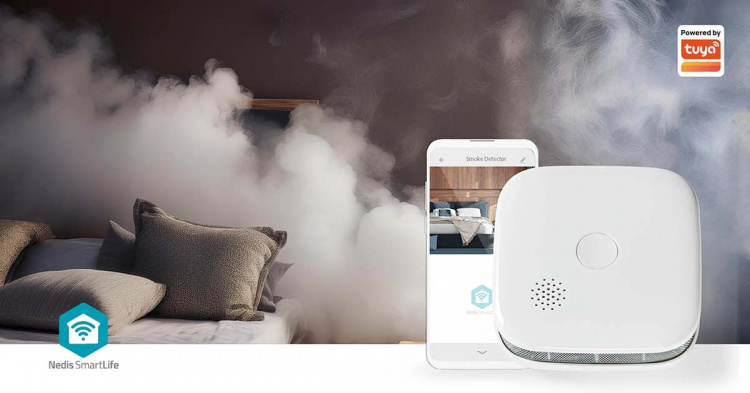 Nedis SmartLife Rökdetektor | Wi-Fi | Batteridriven | Givarlivscykel: 10 år | EN 14604 | Max. batteritid: 24 Månader | 85 dB | Vit | 1 st