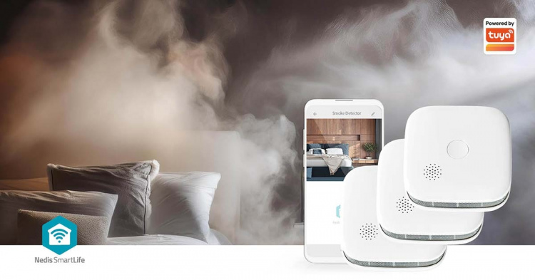 Nedis SmartLife Rökdetektor | Wi-Fi | Batteridriven | Givarlivscykel: 10 år | EN 14604 | Max. batteritid: 24 Månader | 85 dB | Vit | 3 st