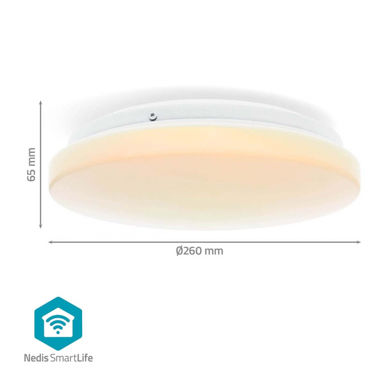 Nedis SmartLife Taklampa | RGB / Varm till cool vit | Rund | Diameter: 260 mm | 1820 lm | 2700 - 6500 K | IP44 | Energiklass: F | Android™ / IOS