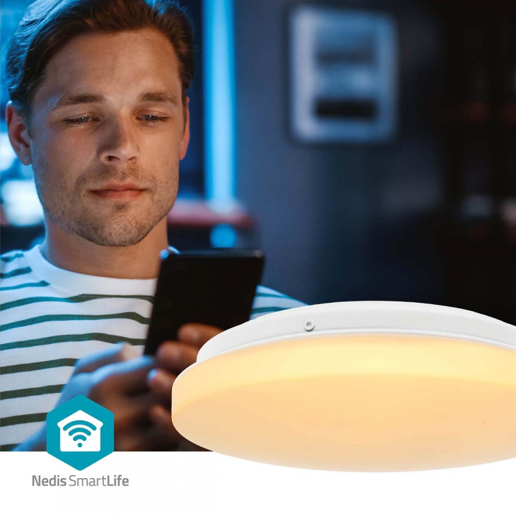 Nedis SmartLife Taklampa | RGB / Varm till cool vit | Rund | Diameter: 260 mm | 1820 lm | 2700 - 6500 K | IP44 | Energiklass: F | Android™ / IOS