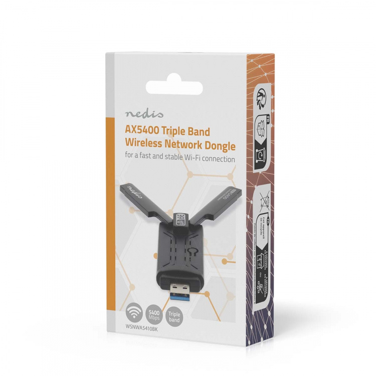 Nedis Nätverks dongle | Wi-Fi | AX5400 | 2.4/5/6 GHz (Triple Band) | USB3.0 | Wi-Fi hastighet total: 5400 Mbps | Windows 10 / Windows 11