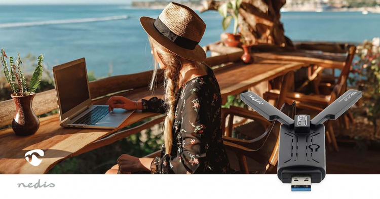 Nedis Nätverks dongle | Wi-Fi | AX5400 | 2.4/5/6 GHz (Triple Band) | USB3.0 | Wi-Fi hastighet total: 5400 Mbps | Windows 10 / Windows 11