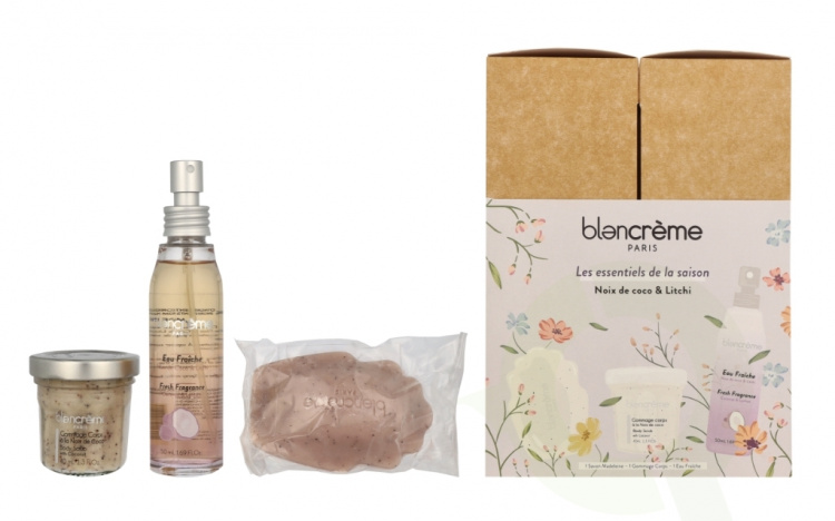 Blancreme Season Essentials Set - Coconut & Lychee 160 ml Fresh Fragrance 50ml/Soap 70gr/Body Scrub 40ml