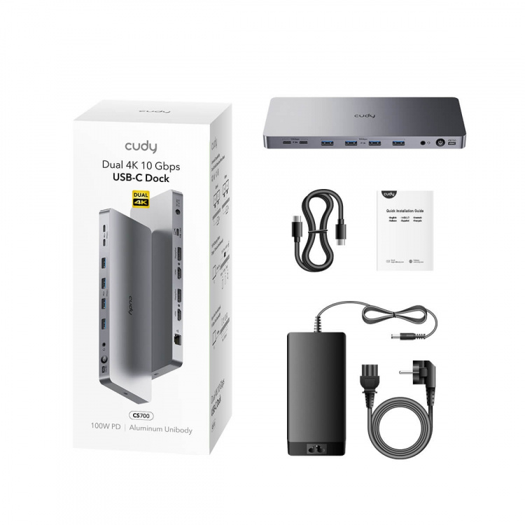 CUDY Dockningsstation CS700 10Gbps USB-C Dual 4K 150W