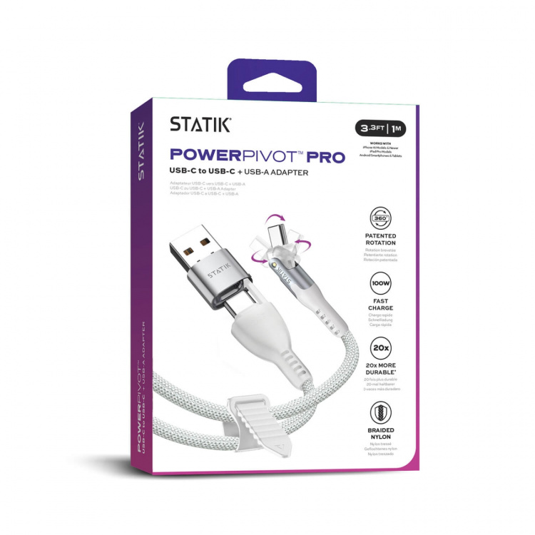 STATIK Kabel PowerPivot Pro Nylonflätad USB-C Till USB-C Vit 1m STATIK Kabel PowerPivot Pro Nylonflätad USB-C Till USB-C Vit 1m
