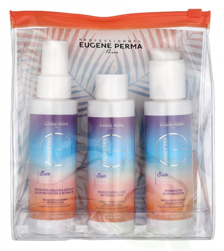 Eugene Perma Essentiel Sun Travel Set 300 ml 3x100ml - Protective Spray/After-Sun Shampoo/After-Sun Gel
