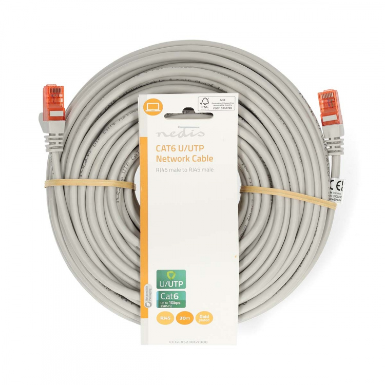 Nedis CAT6 Nätverkskabel | RJ45 hane | RJ45 hane | U/UTP | 30.0 m | Rund | PVC | Grå | Label