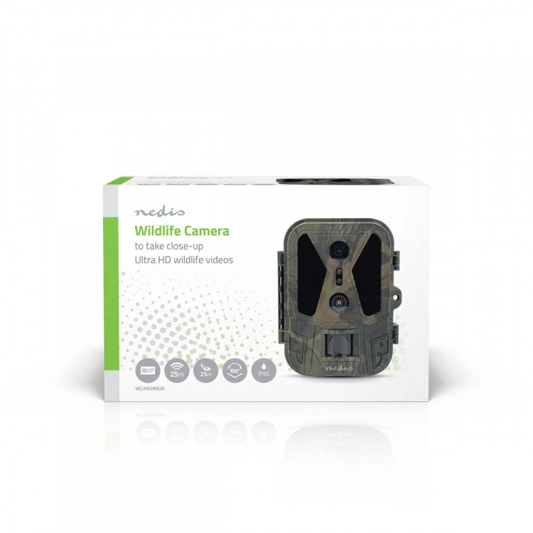 Nedis Åtelkamera | 4K@10fps | 50 MPixel | 8 MPixel CMOS | IP65 | Svart No-Glow IR | Nattseende | Betraktningsvinkel: 100 ° | Rörelsesensor | Detektionsvinkel: 120 ° | Detekteringsräckvidd: 25 m | Skärmstorlek: 2.4 