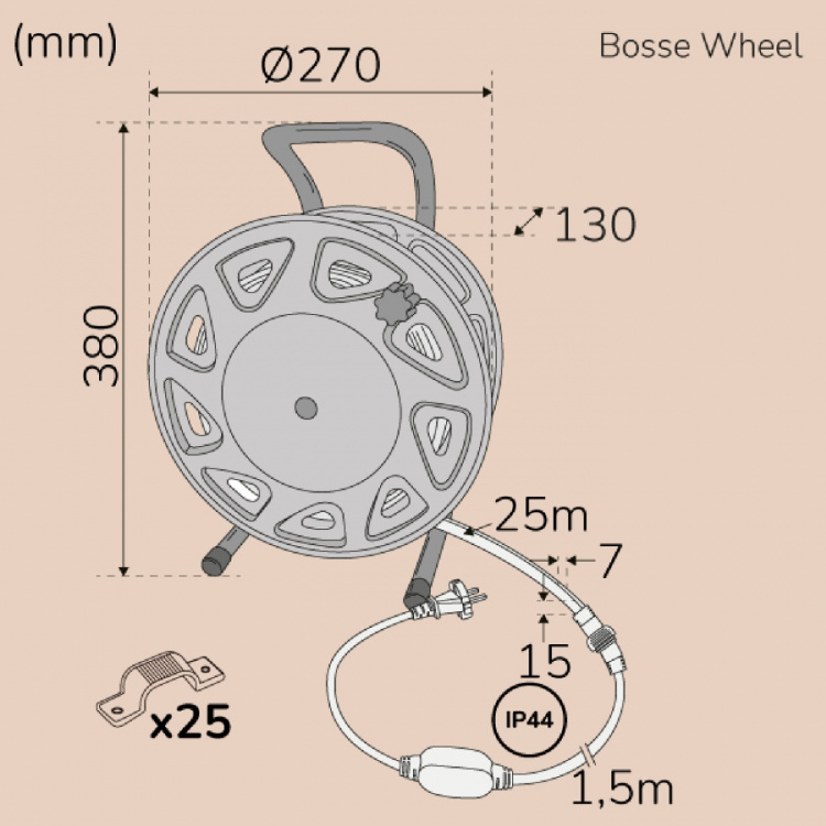 Llitt Bosse Work Wheel Ledstrip arbetsbelysning 25m IP65 4000K 200W 20000lm