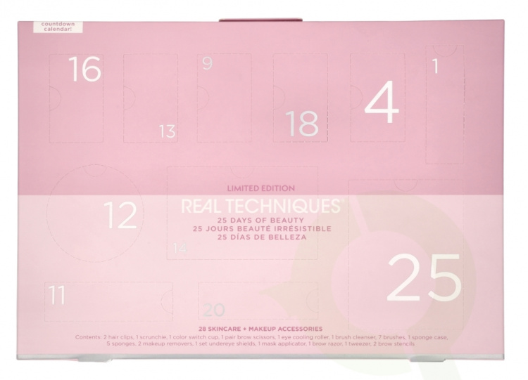 Real Techniques Advent Calendar 25 Days Of Beauty 28 piece Limited Edition - 28 Skincare & Makeup Accessories