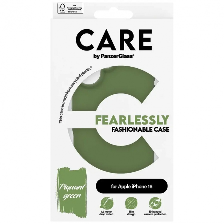 PanzerGlass CARE Fashionable Case for iPhone 16 Grön PanzerGlass CARE Fashionable Case for iPhone 16 Grön