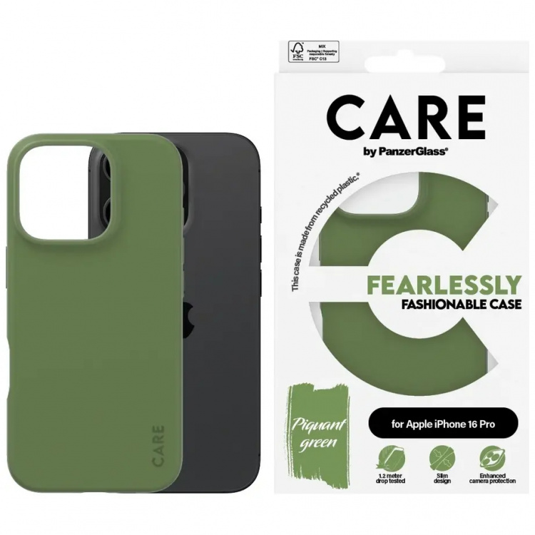 PanzerGlass CARE Trendigt fodral till iPhone 16 Pro Grön