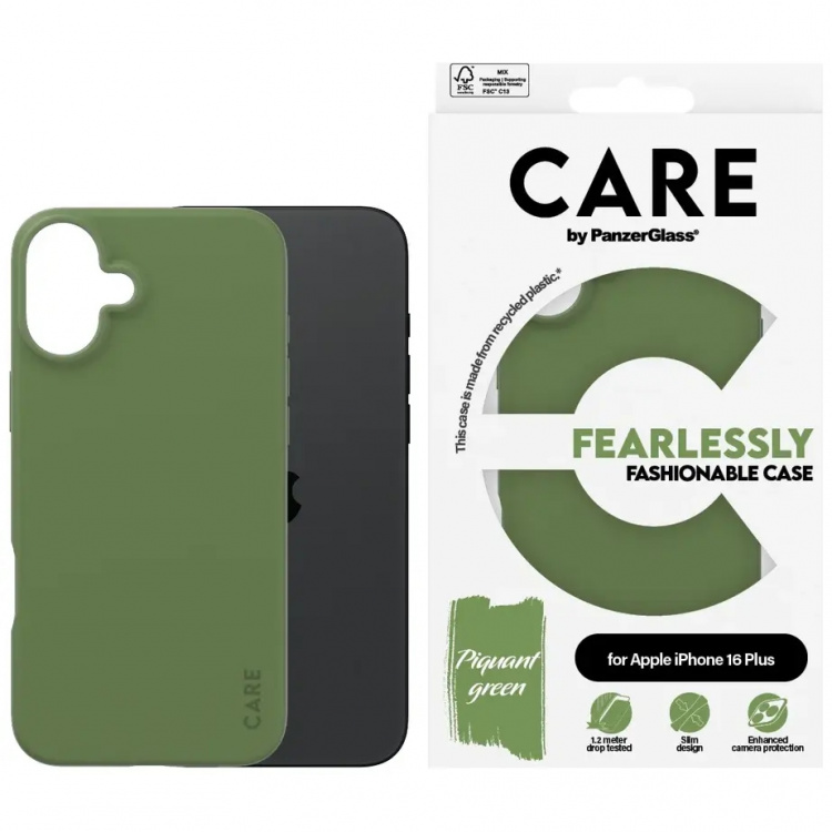 PanzerGlass CARE Fashionable Case for iPhone 16 Plus Grön PanzerGlass CARE Fashionable Case for iPhone 16 Plus Grön
