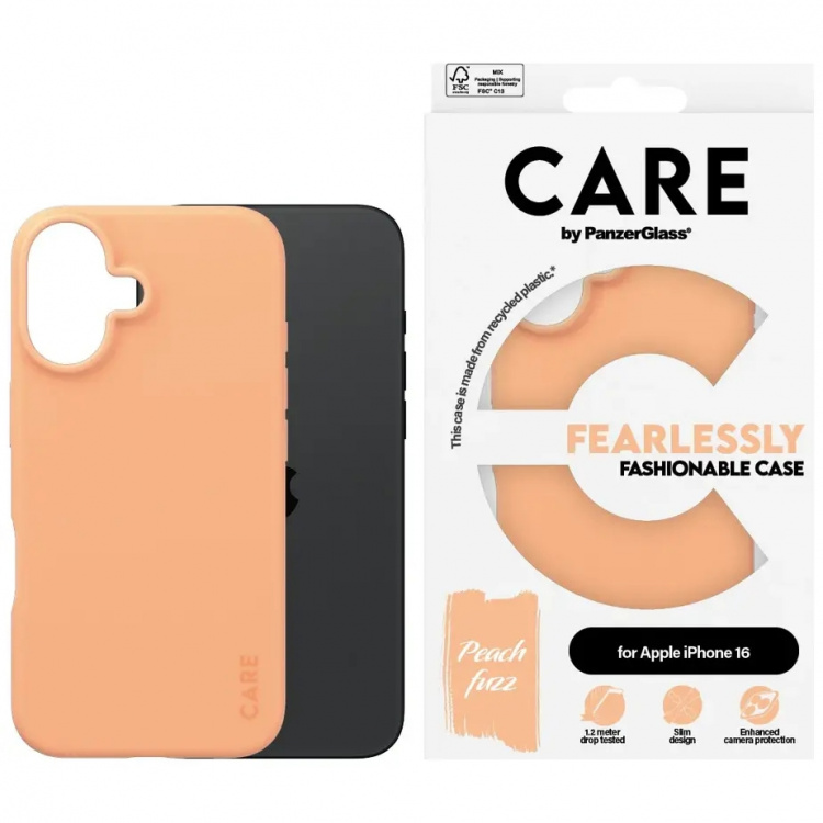 PanzerGlass CARE Fashionable Case for iPhone 16 Peach