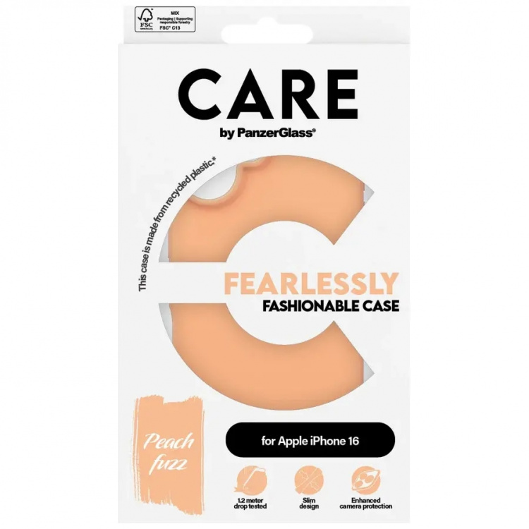 PanzerGlass CARE Fashionable Case for iPhone 16 Peach
