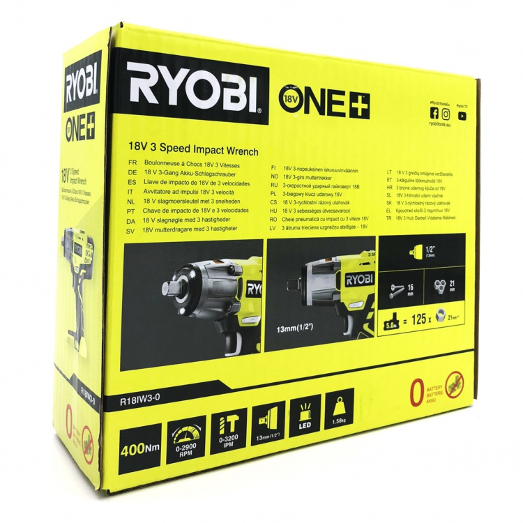 Ryobi One+ R18IW3-0 Slagnyckel utan batteri 1/4 sexkantshylsa, 1/2 fyrkantsdrivning