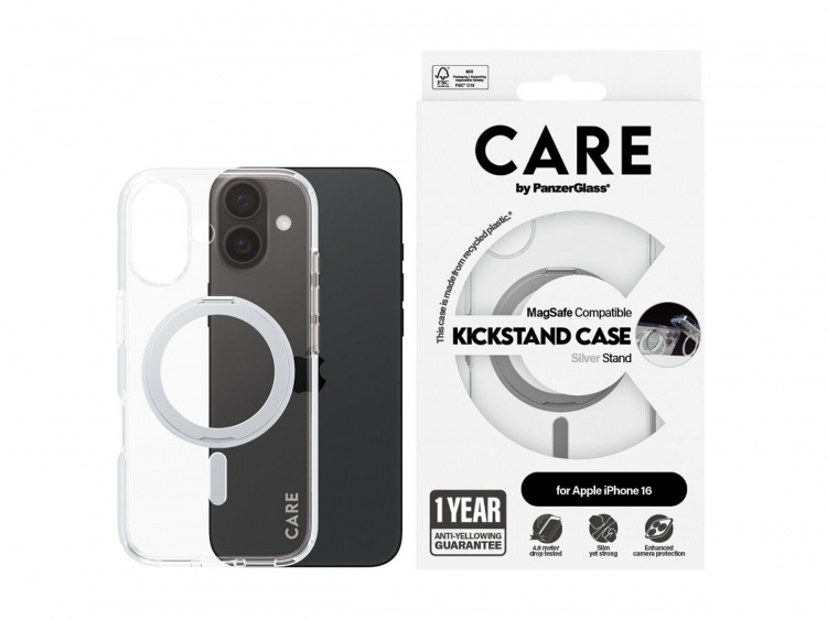 PanzerGlass CARE by PanzerGlass Protective Cover Silver Transparent Apple iPhone 16 PanzerGlass CARE by PanzerGlass Protective Cover Silver Transparent Apple iPhone 16