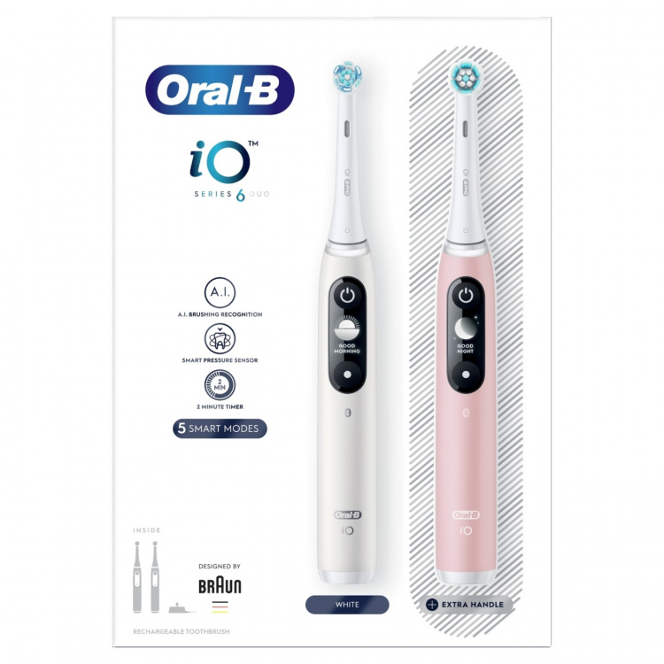 Oral B iO Series 6 Duo hvid/lyserød 2 stk. elektrisk tandbørste
