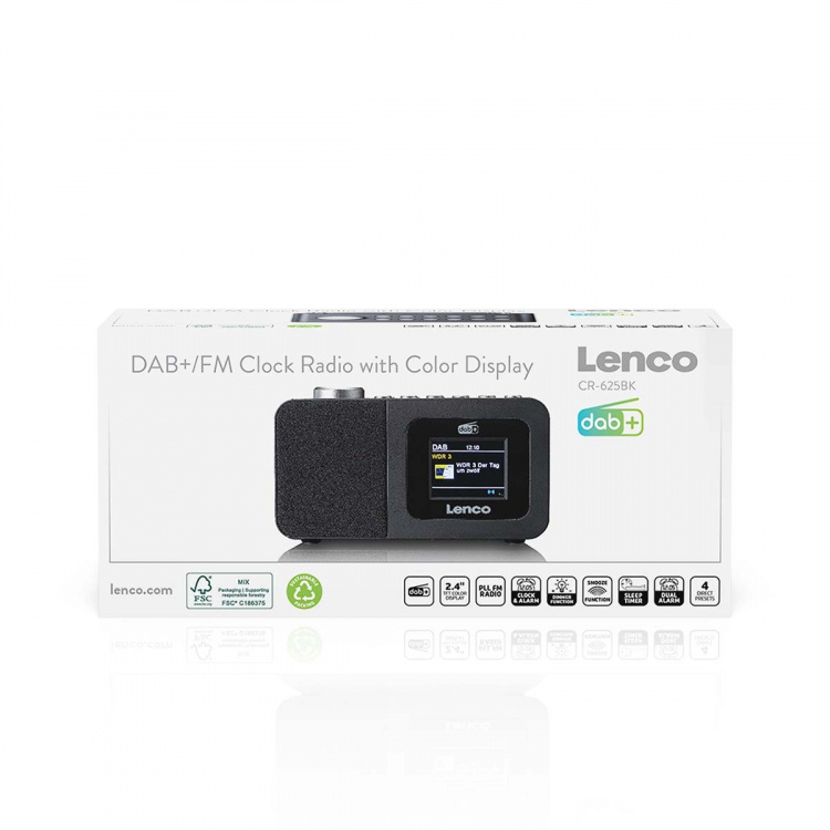 Lenco DAB+/FM-radioväckarklocka med färgdisplay, sleeptimer och dubbel alarmfunktion Svart