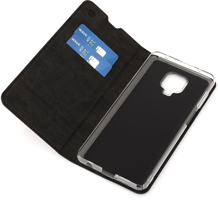 Wave BookCase skyddsfodral, Xiaomi Redmi Note 9 Pro, svart
