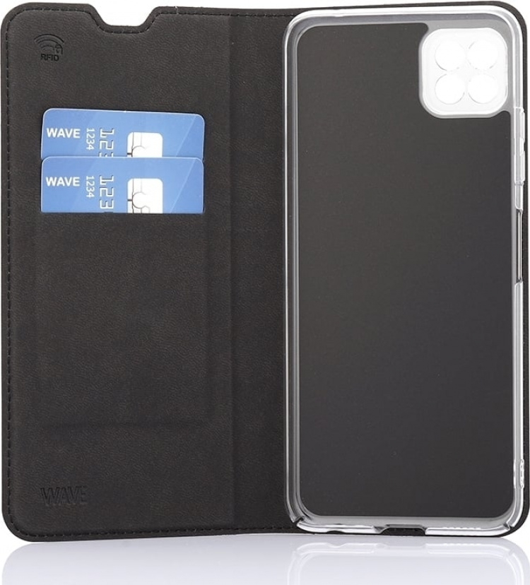 Wave BookCase skyddsfodral, Samsung Galaxy A22 5G, svart Wave BookCase skyddsfodral, Samsung Galaxy A22 5G, svart