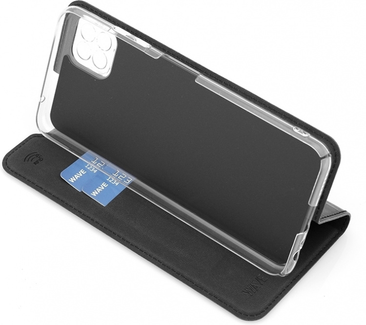 Wave BookCase skyddsfodral, Samsung Galaxy A22 5G, svart Wave BookCase skyddsfodral, Samsung Galaxy A22 5G, svart