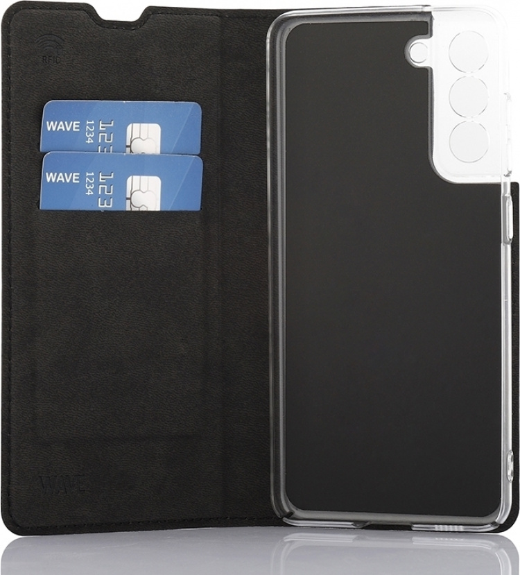 Wave BookCase skyddsfodral, Samsung Galaxy S21 FE 5G, svart Wave BookCase skyddsfodral, Samsung Galaxy S21 FE 5G, svart
