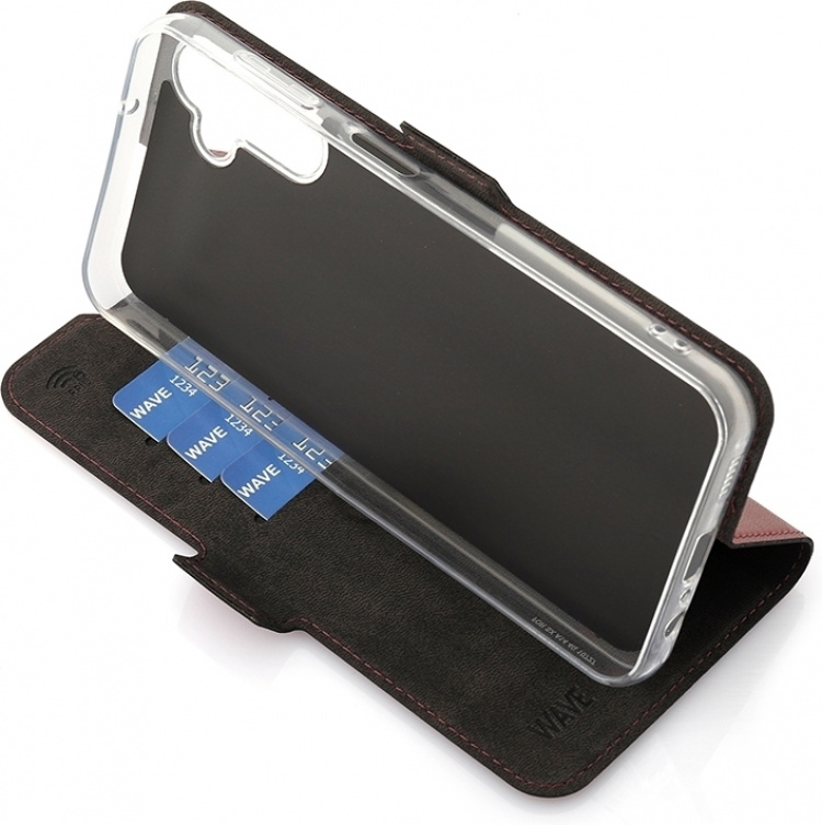 Wave BookCase skyddsfodral, Samsung Galaxy A14, Smoky Sangria