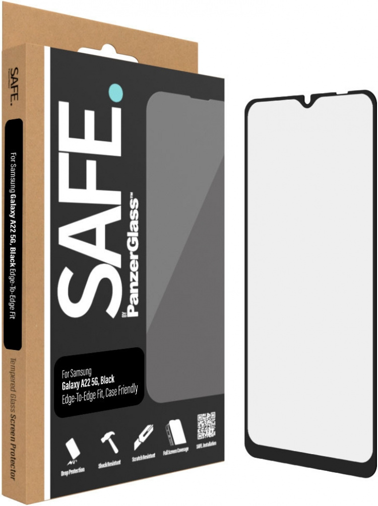 SAFE by PanzerGlass pansarglas, Samsung Galaxy A22 5G, svart ram