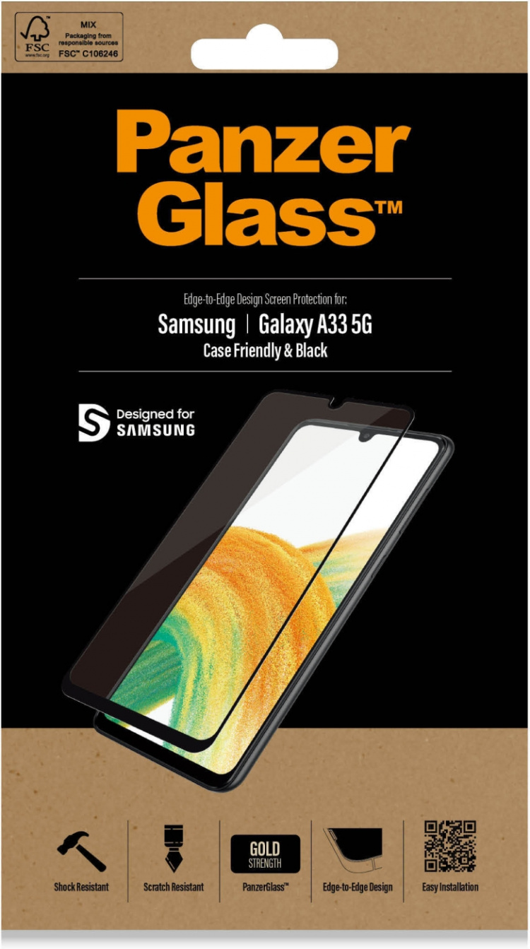 PanzerGlass pansarglas, Samsung Galaxy A33 5G, svart ram PanzerGlass pansarglas, Samsung Galaxy A33 5G, svart ram