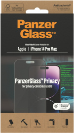 PanzerGlass Ultra Wide Fit Privacy skärmskydd, iPhone 14 Pro Max, svart ram PanzerGlass Ultra Wide Fit Privacy skärmskydd, iPhone 14 Pro Max, svart ram