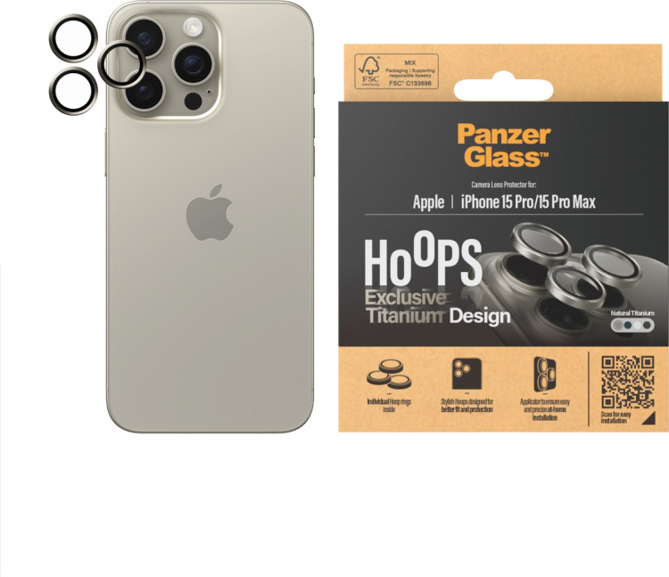 PanzerGlass Hoops kameralinsskydd, iPhone 15 Pro / 15 Pro Max, titan PanzerGlass Hoops kameralinsskydd, iPhone 15 Pro / 15 Pro Max, titan