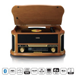 Lenco Retro skivspelare i trä med Bluetooth® AM/FM-radio USB-kodning CD-spelare kassettspelare och inbyggda högtalare Lenco Retro skivspelare i trä med Bluetooth® AM/FM-radio USB-kodning CD-spelare kassettspelare och inbyggda högtalare