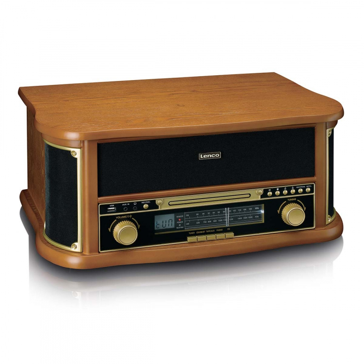 Lenco Retro skivspelare i trä med Bluetooth® AM/FM-radio USB-kodning CD-spelare kassettspelare och inbyggda högtalare Lenco Retro skivspelare i trä med Bluetooth® AM/FM-radio USB-kodning CD-spelare kassettspelare och inbyggda högtalare