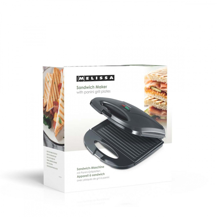 MELISSA Sandwichmaskin | 750 W | Grillplattor | Automatisk temperaturkontroll | Non-stick-beläggning | Svart