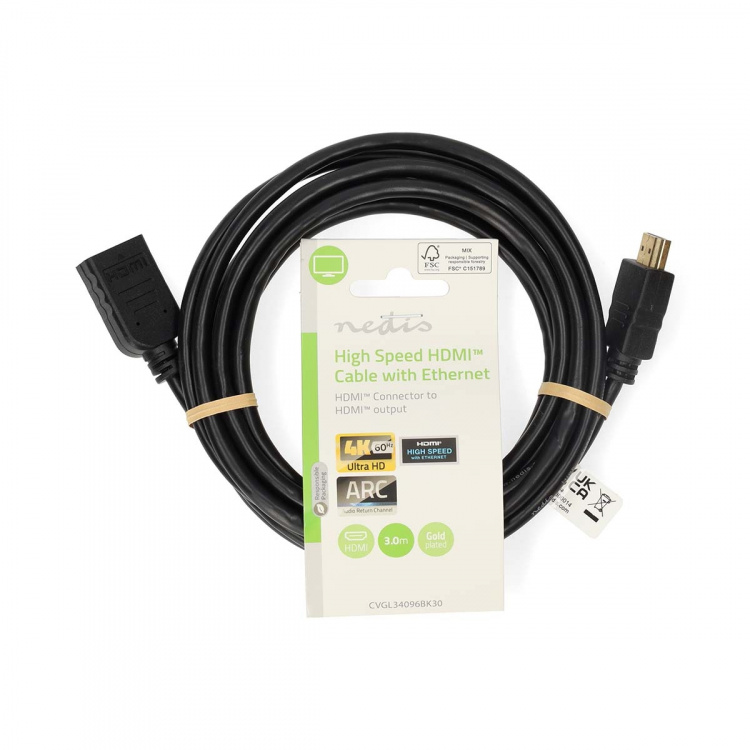 Nedis High Speed HDMI ™ kabel med Ethernet | HDMI™ Kontakt | HDMI™ Utgång | 4K@60Hz | ARC | 10.2 Gbps | 3.00 m | Rund | PVC | Svart | Label Nedis High Speed HDMI ™ kabel med Ethernet | HDMI™ Kontakt | HDMI™ Utgång | 4K@60Hz | ARC | 10.2 Gbps | 3.00 m | Rund | PVC | Svart | Label