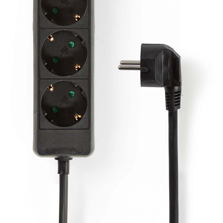 Nedis Gren kontakt | Jordad kontakt / Typ F (CEE 7/7) | 3-vägs | 5.00 m | 3680 W | 16 A | Typ av jordning: Sidkontakt | 230 V AC 50/60 Hz | Uttagsvinkel: 45 ° | H05VV-F 3G1.5mm² | Svart