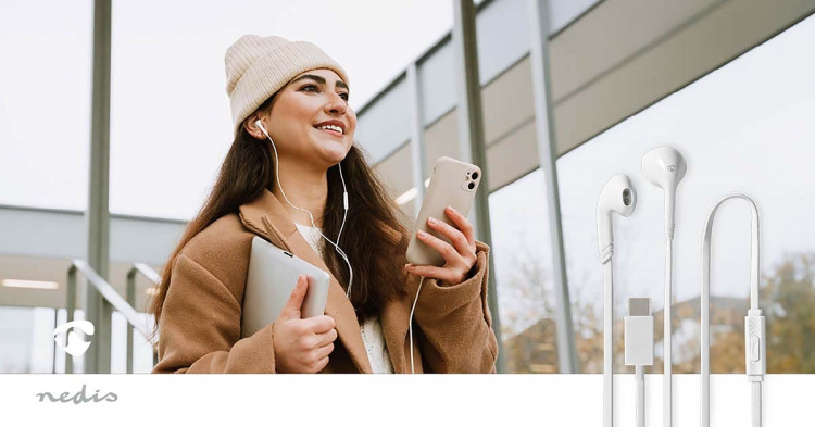 Nedis Trådbundna Hörlurar | USB-C™ | Kabellängd: 1.20 m | Inbygd mikrofon | Volymkontroll | Vit