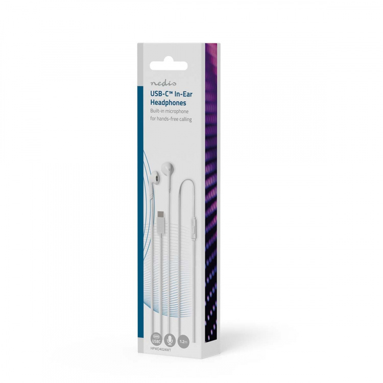 Nedis Trådbundna Hörlurar | USB-C™ | Kabellängd: 1.20 m | Inbygd mikrofon | Volymkontroll | Vit