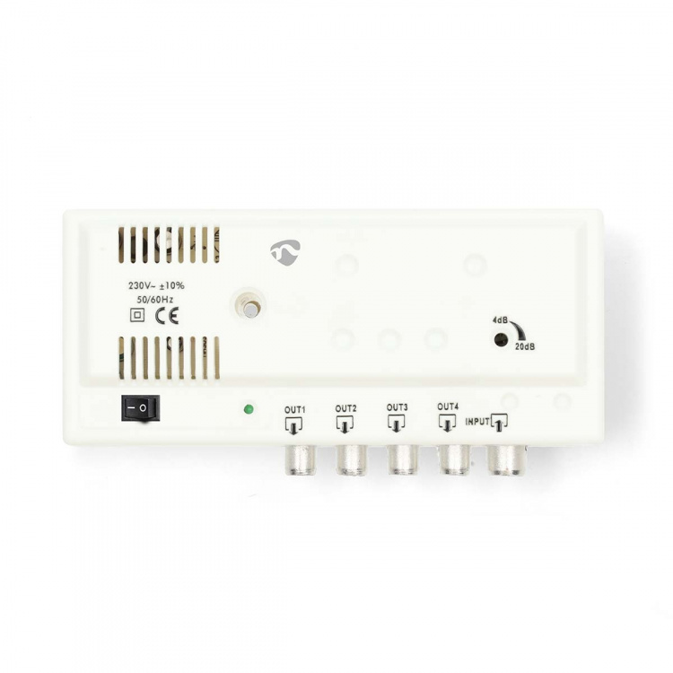 Nedis CATV Förstärkare | Förstärkning: 20 dB | 47 - 694 MHz | Antal utgångar: 4 | Förstärkningskontroll | Vit