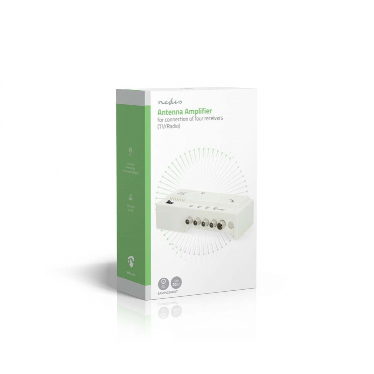 Nedis CATV Förstärkare | Förstärkning: 20 dB | 47 - 694 MHz | Antal utgångar: 4 | Förstärkningskontroll | Vit