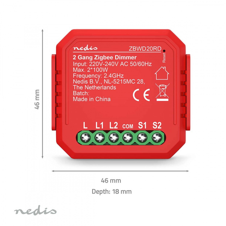 Nedis SmartLife Inbyggd Modul | Dubbel triac-dimmer | 2 x 100 W | Terminalanslutning | App tillgänglig för: Android™ / IOS