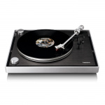 Lenco Skivspelare med synlig remdrift, ram i borstad aluminium och Ortofon 2M RED kassett Svart