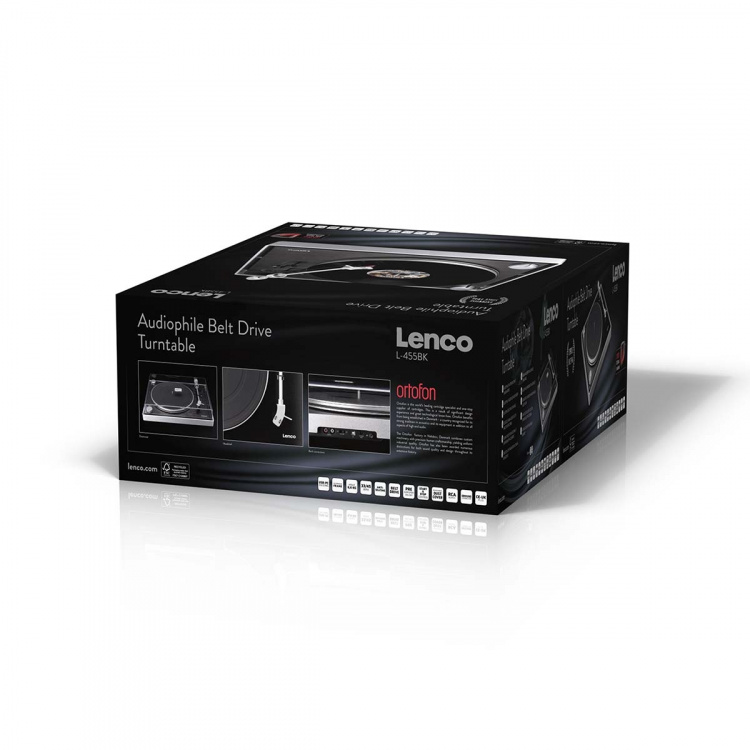 Lenco Skivspelare med synlig remdrift, ram i borstad aluminium och Ortofon 2M RED kassett Svart