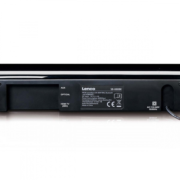 Lenco 90 cm soundbar med 80 W RMS Bluetooth® USB inbyggd subwoofer och HDMI (ARC)