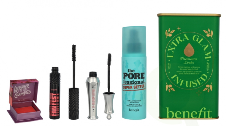 Benefit Extra Glam Infused Giftset 138 ml Porefessional Super Setter Spray 120ml/Fan Fest Mascara 8.5g/24hrBrowSetter 7ml/Crystah BOP Bronzer and Blush 2.5g
