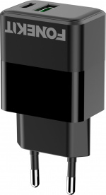 FoneKit Double 20W laddare, USB-C + USB-A, svart FoneKit Double 20W laddare, USB-C + USB-A, svart