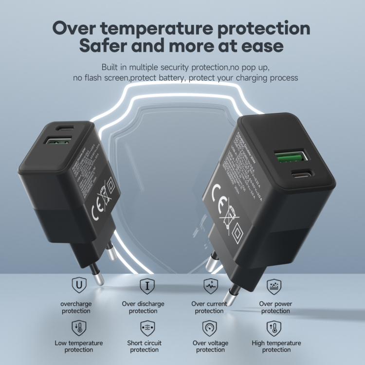 FoneKit Double 20W laddare, USB-C + USB-A, svart FoneKit Double 20W laddare, USB-C + USB-A, svart