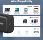 FoneKit GaN PD 65W AC-laddare, USB-C + USB-C, svart FoneKit GaN PD 65W AC-laddare, USB-C + USB-C, svart